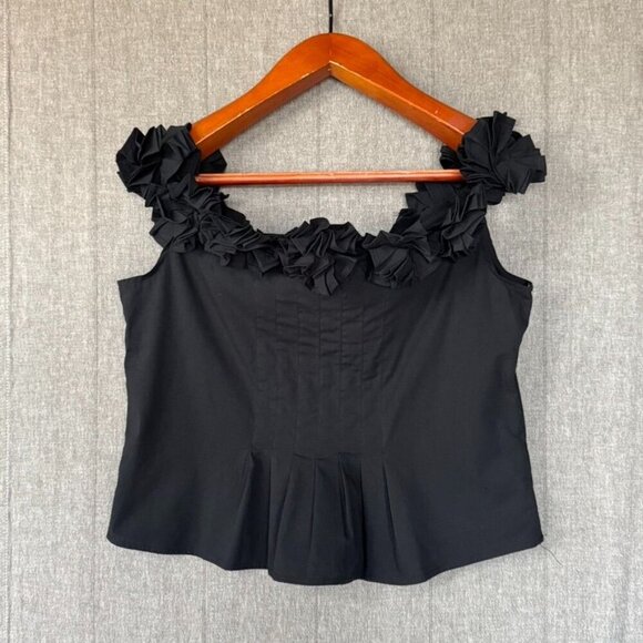 New York & Co Off The Shoulder 3-D Rosette Stretch Cotton Poplin Blouse Size L - Picture 3 of 14